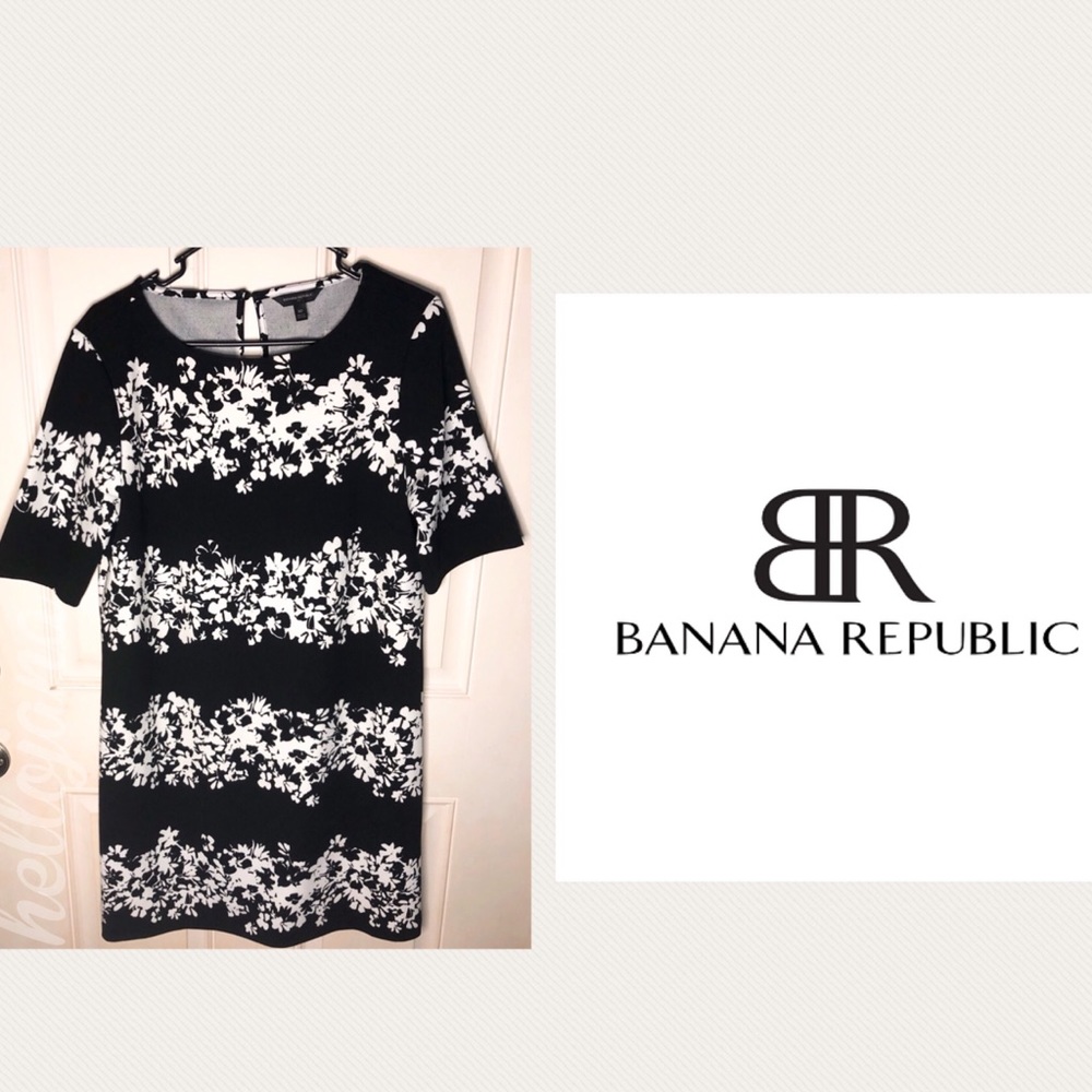 Banana Republic Dress Black & White Floral Pattern